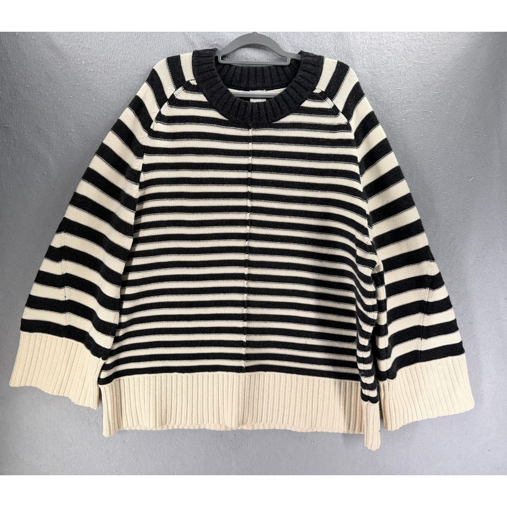 Anthropologie Maeve Chandler Sweater Womens XL Black Cream Boxy Minimalist Chic - Picture 2 of 14